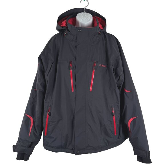 L.L. Bean Ski Snow Jacket Mens 2XL Black Red Nylon Fleece Lined CJ-2049 - Picture 1 of 12